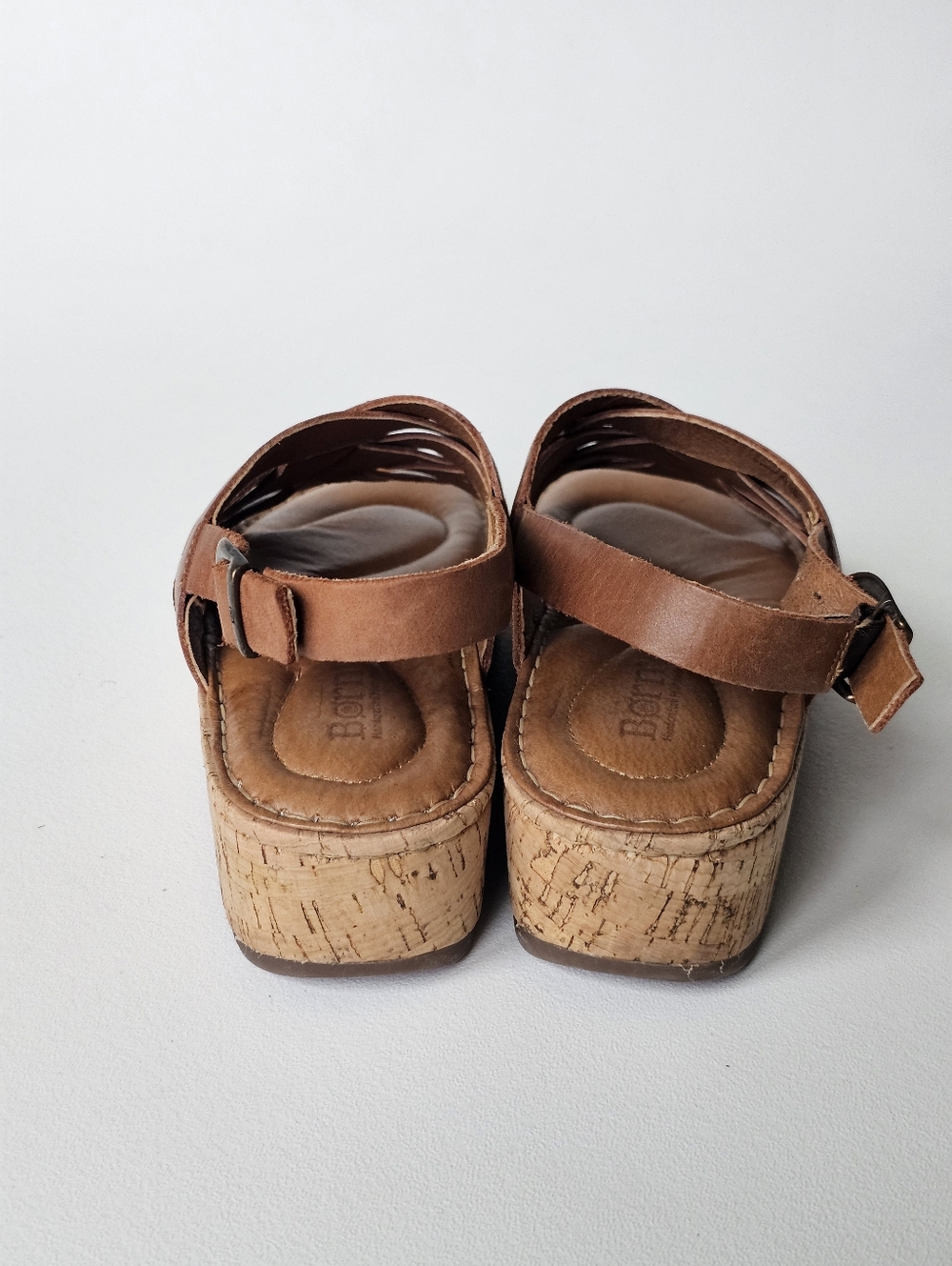 Born Leather Wedge Sandals Brown Strappy Slingback Comfort 10M - Picture 5 of 10